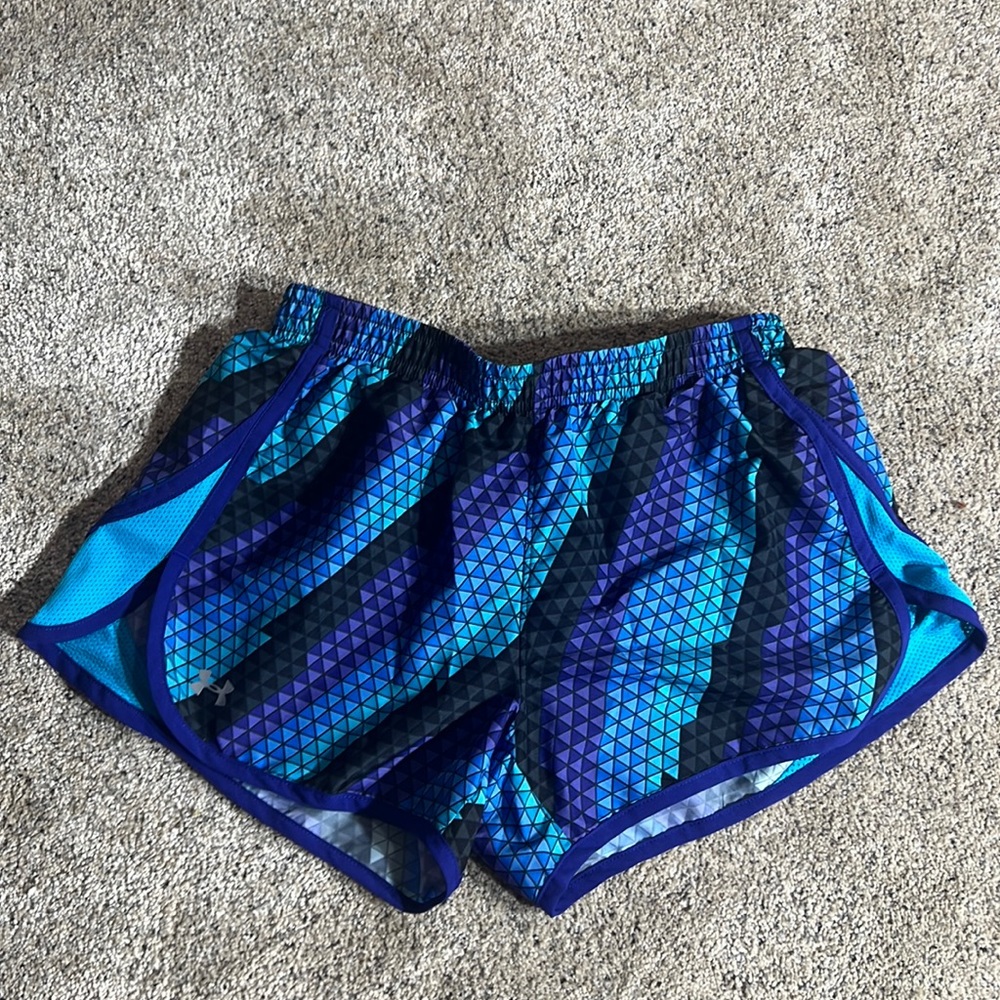 blue graphic striped lined running shorts ladies athletic wear breathable shorts
